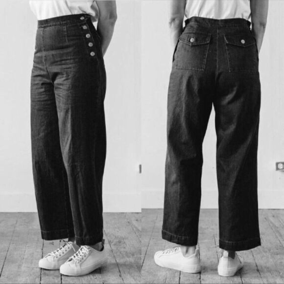 NWOT Ilana Kohn black Lindy side button high waisted rise wide leg cotton pants - Picture 1 of 6